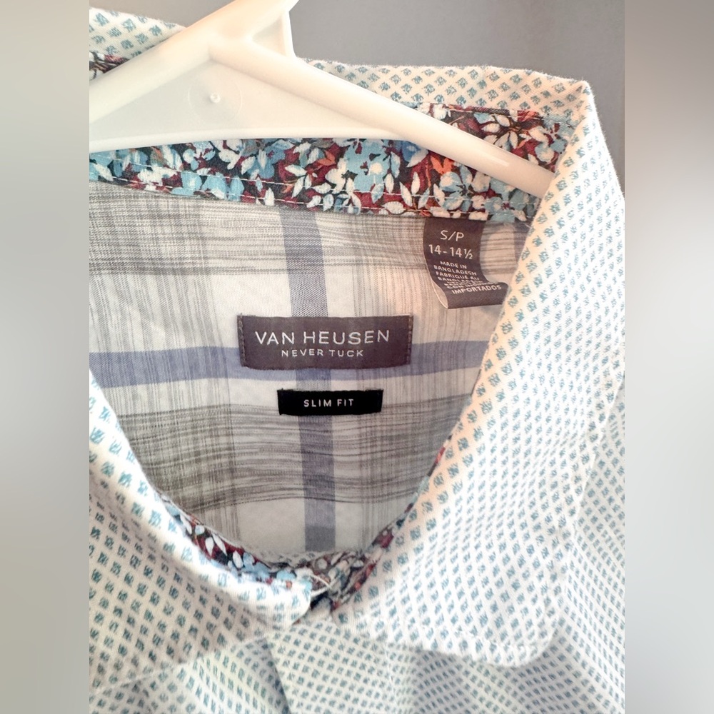 Van Heusen Men's Slim Fit White and Blue Patterned Shirt